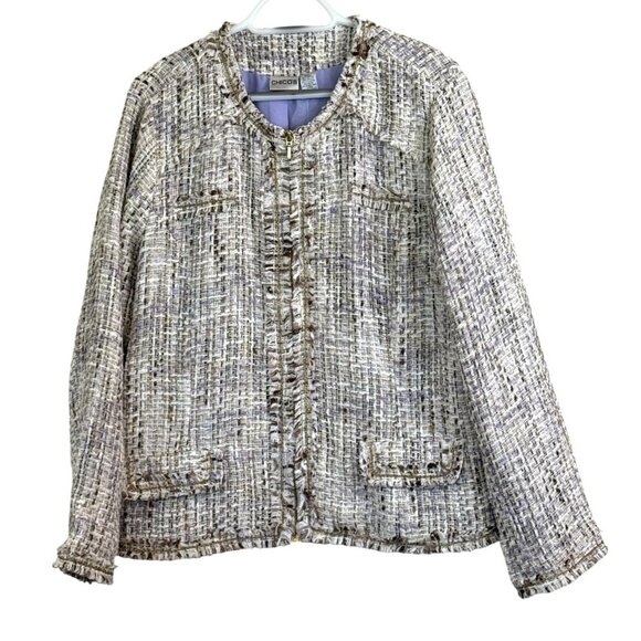 Chico's Women's Golden Tweed Theola Zip Front Jacket Brown Size 3(XL) NWT - Picture 7 of 7